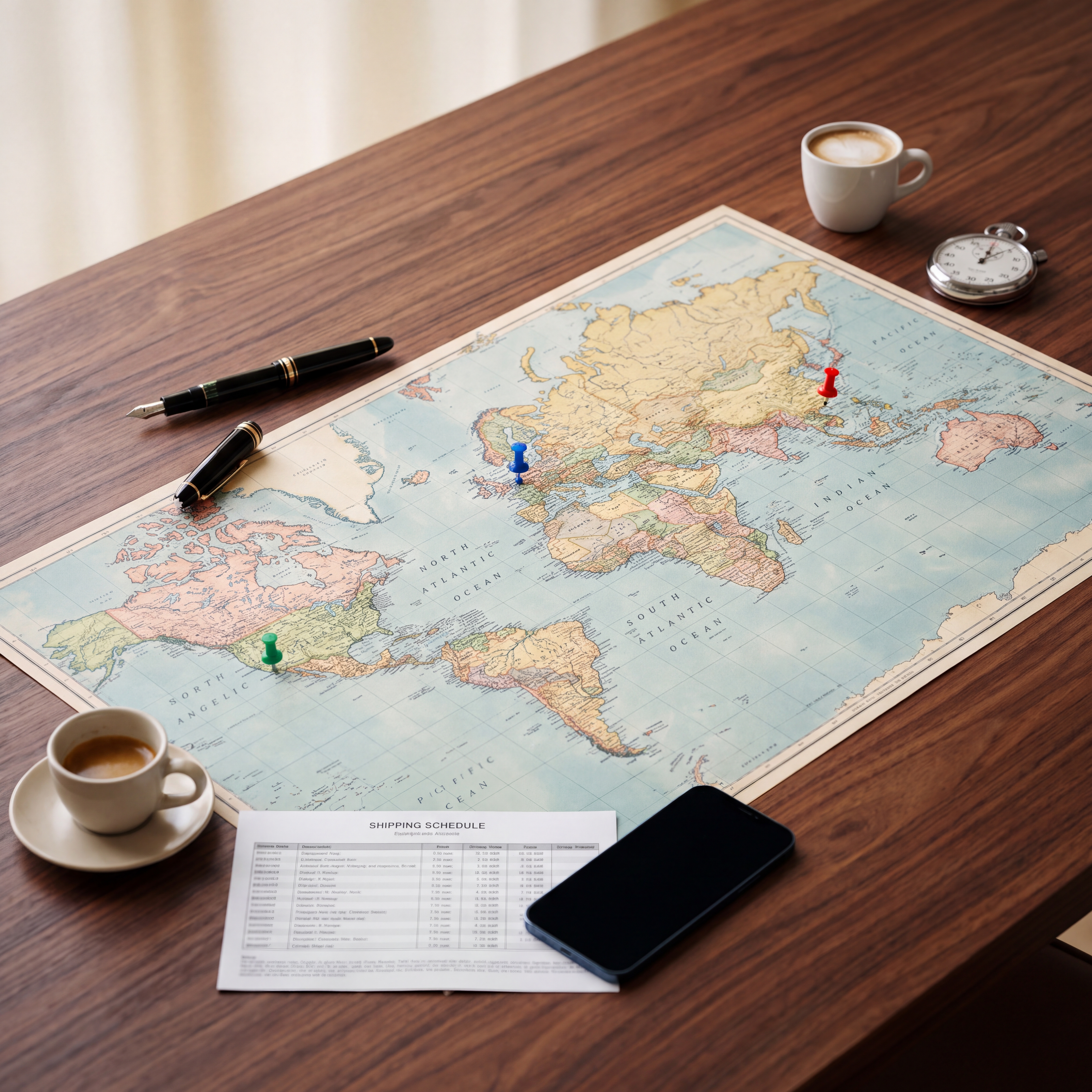 Stylised world map with global hub pins