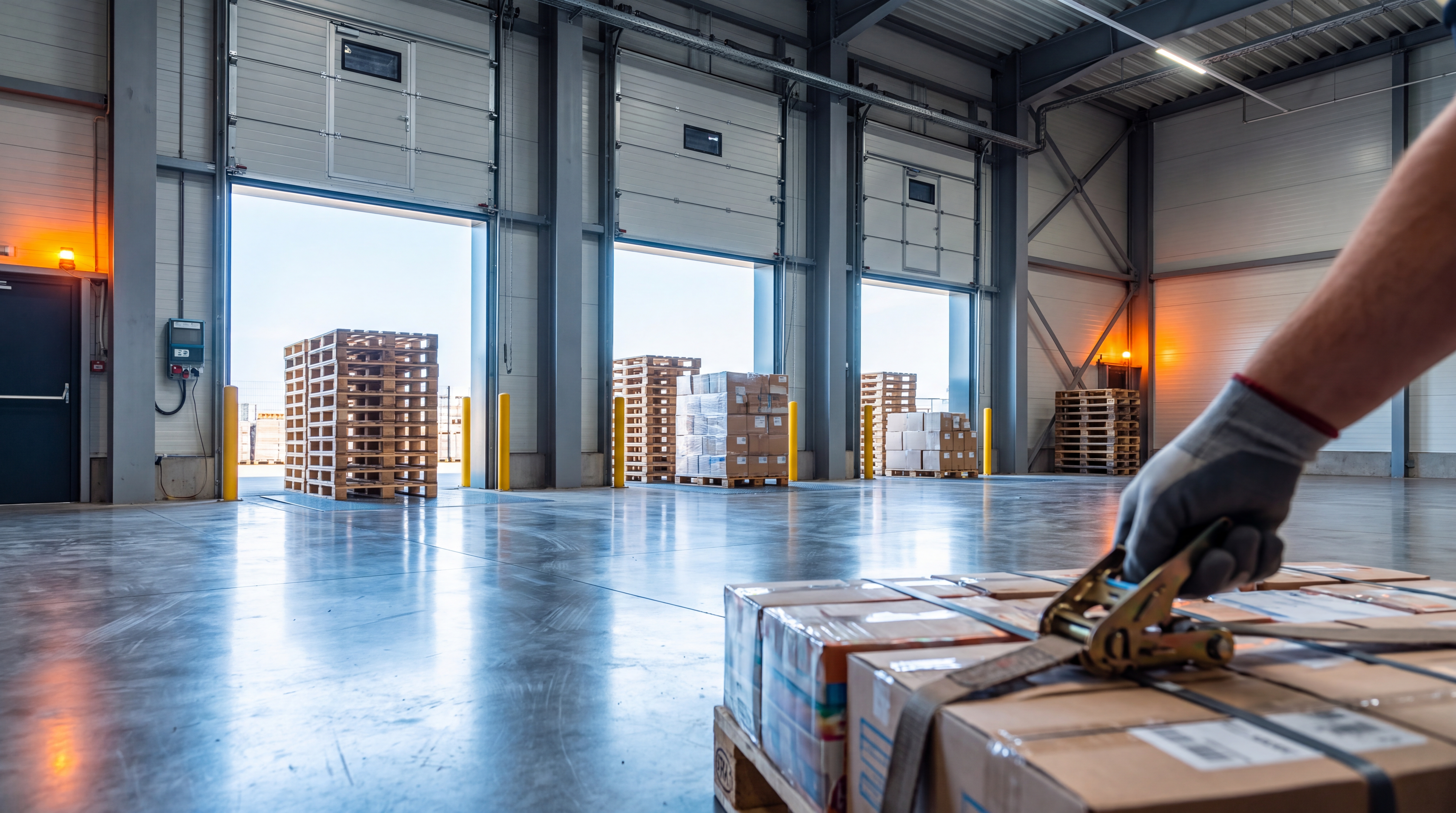 Cross-dock warehouse with stacked export pallets